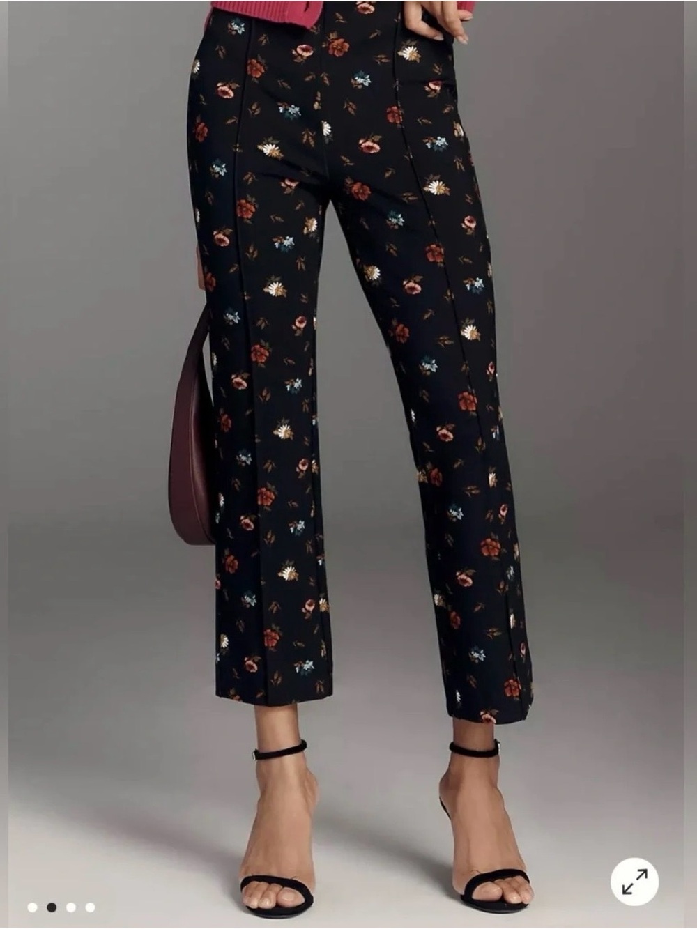 Maeve Poppy Printed Kick Flare Pull On Pants in Black Floral